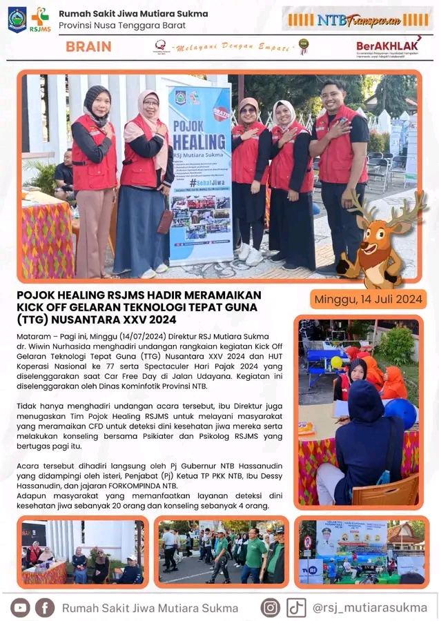 POJOK HEALING RSJMS HADIR MERAMAIKAN KICK OFF GELARAN TEKNOLOGI TEPAT GUNA (TTG) NUSANTARA XXV 2024
